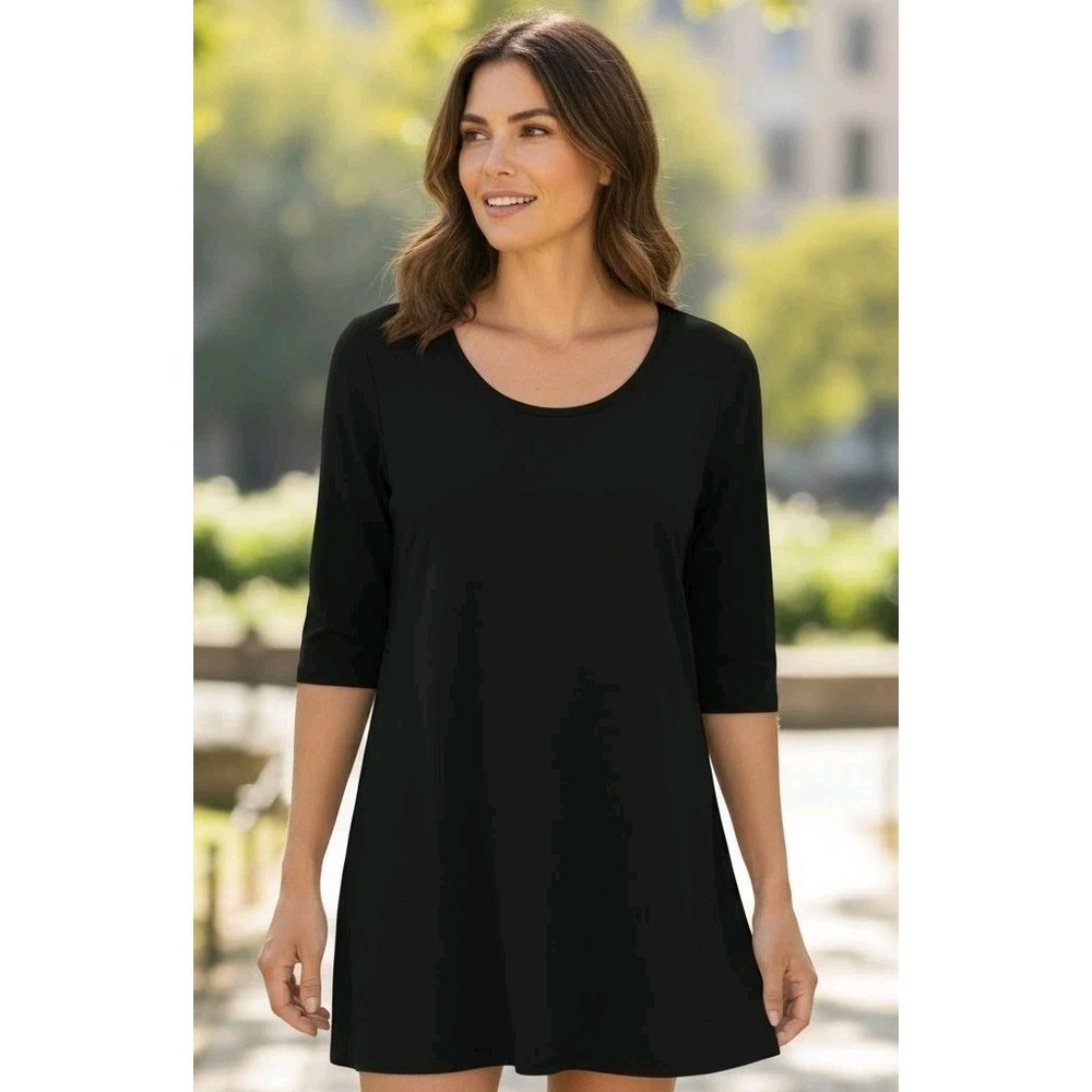 Eileen Fisher Dress Stretch Jersey Knit Minimalist Old Money Quiet Luxury SZ M